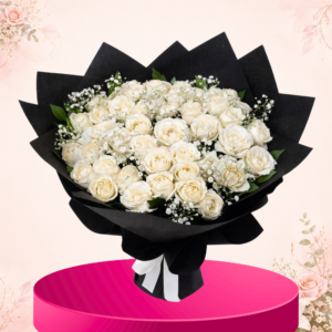 White Roses and Baby's Breath Bouquet