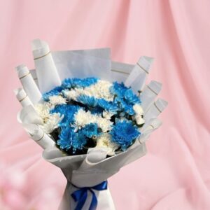 Ocean Breeze Premium Blue & White Fresh Chrysanthemum Bouquet | Luxury Flower Gift | Elanfloras Karachi
